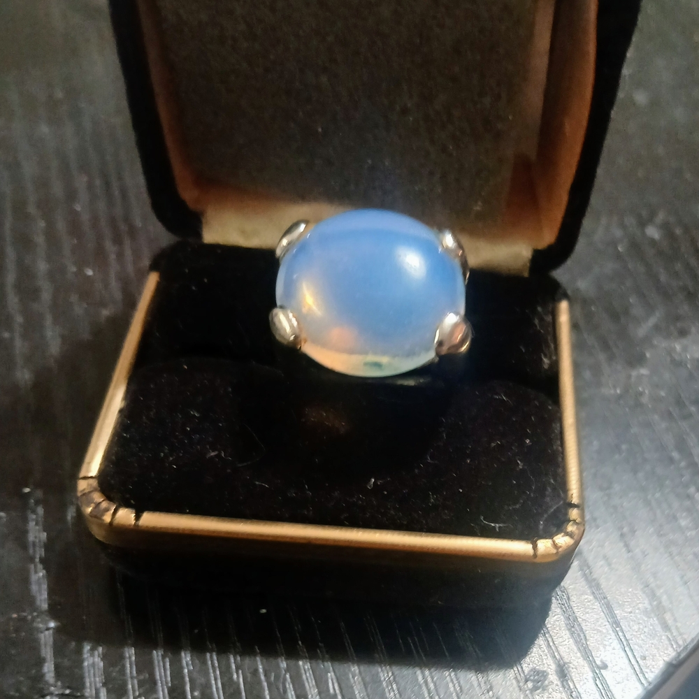 Source Unknown Silver Ring With Iridescent Blue S… - image 3
